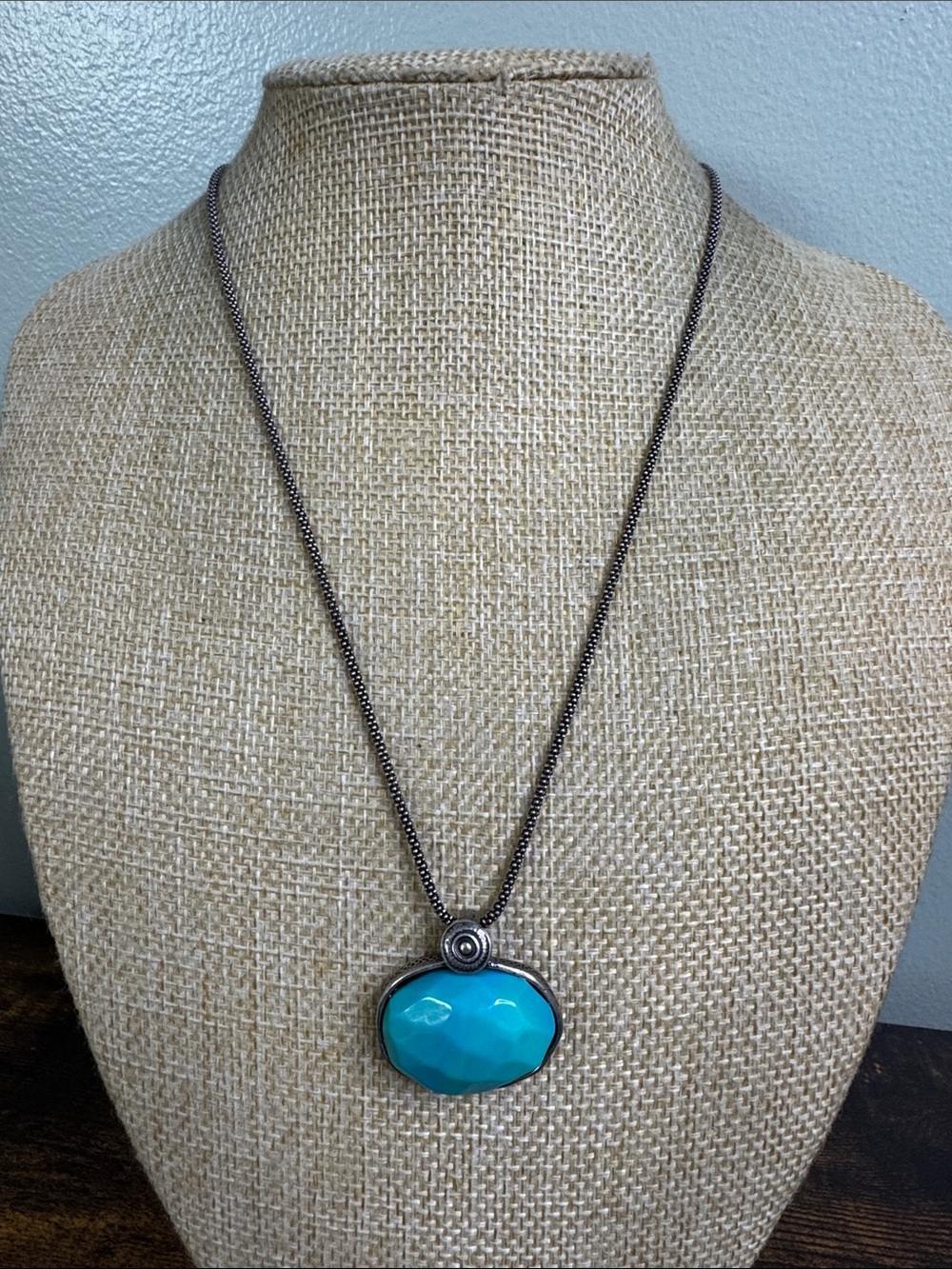 Scooter Paris Glass Turquoise Pendant Necklace - Silver Chain
